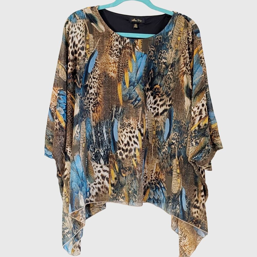 Melissa Paige Animal Print Tunic Blouse Small Layered Overlay Top Boho Flowy